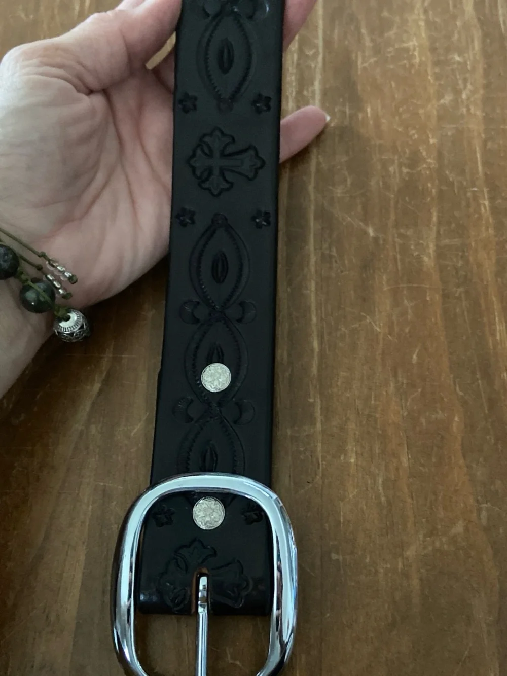 Men's Black Leather Belt with Decorative Stitching